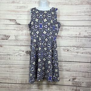 Talbots Blue Medallion Print Fit & Flare Sleeveless Dress